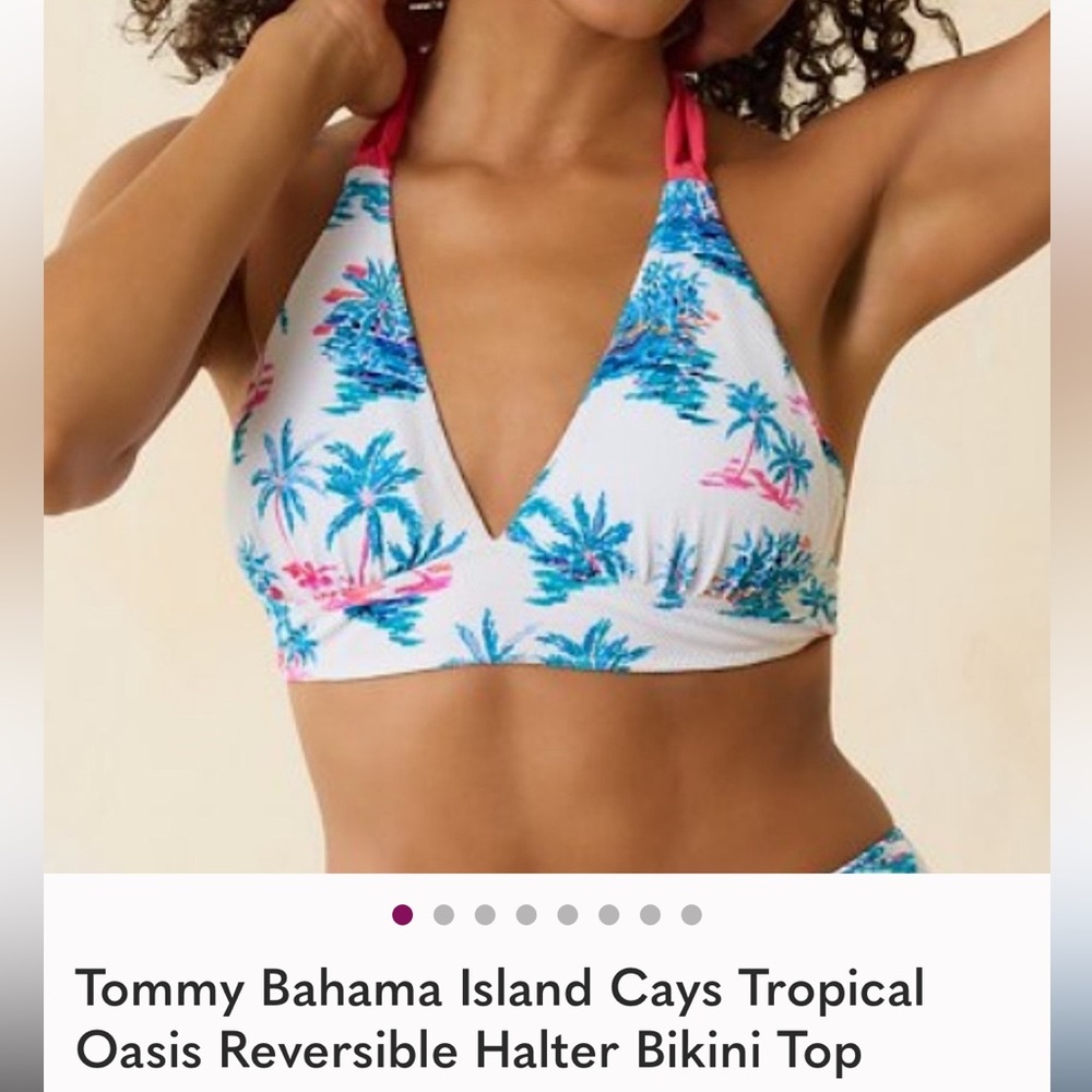 New Tommy Bahama Island Cays Tropical Oasis Reversible Halter Bikini Top xxs